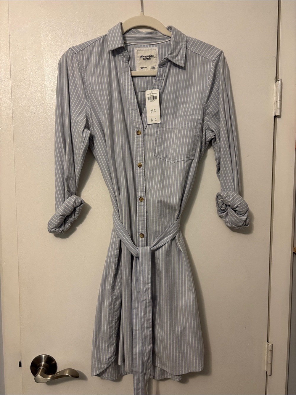 Abercrombie & Fitch Blue and White Striped Shirt Dress with Tie Waist
